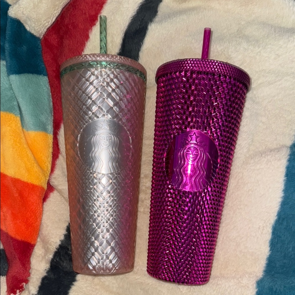 Used Starbucks Pink and Hot Pink Studded Tumblers